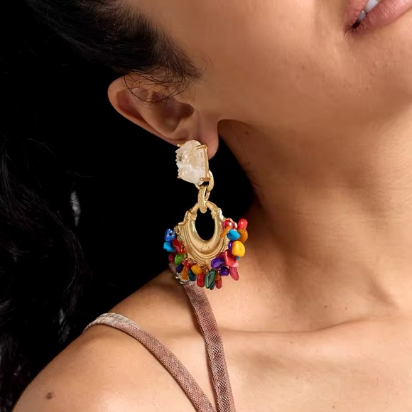 Zara Colorful Stones Beaded Druzy Hoop Earrings - Picture 5 of 7